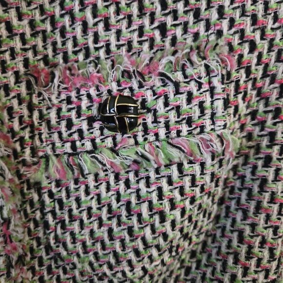 Talbots Pink Green Black Tweed Raw Hems 3/4 Sleeve Lady Jacket Size 2p - Picture 3 of 5